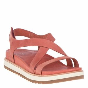 MERRELL JUNO BACKSTRAP SANDAL Redwood Leather Pink Orange Women’s Sz 9 EUC